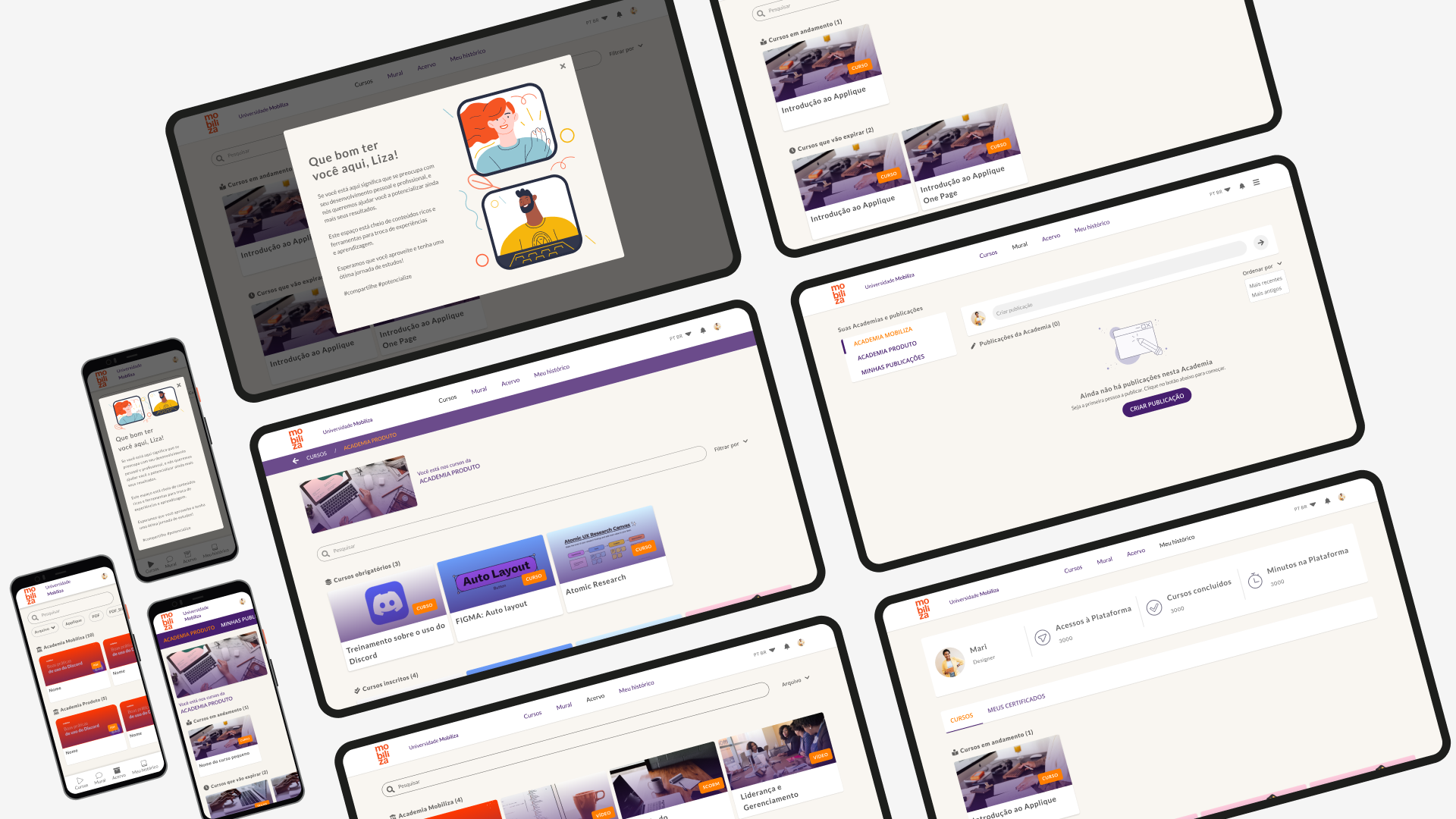 Mobiliza LMS redesign across desktop and mobile
